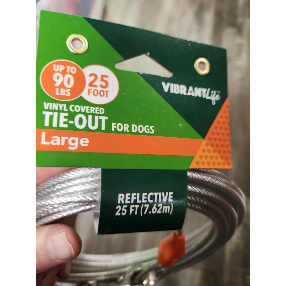 Vibrant Life Reflective Vinyl Covered Tie-Out for Dogs Large 25 ft Up To 90‎ LBS